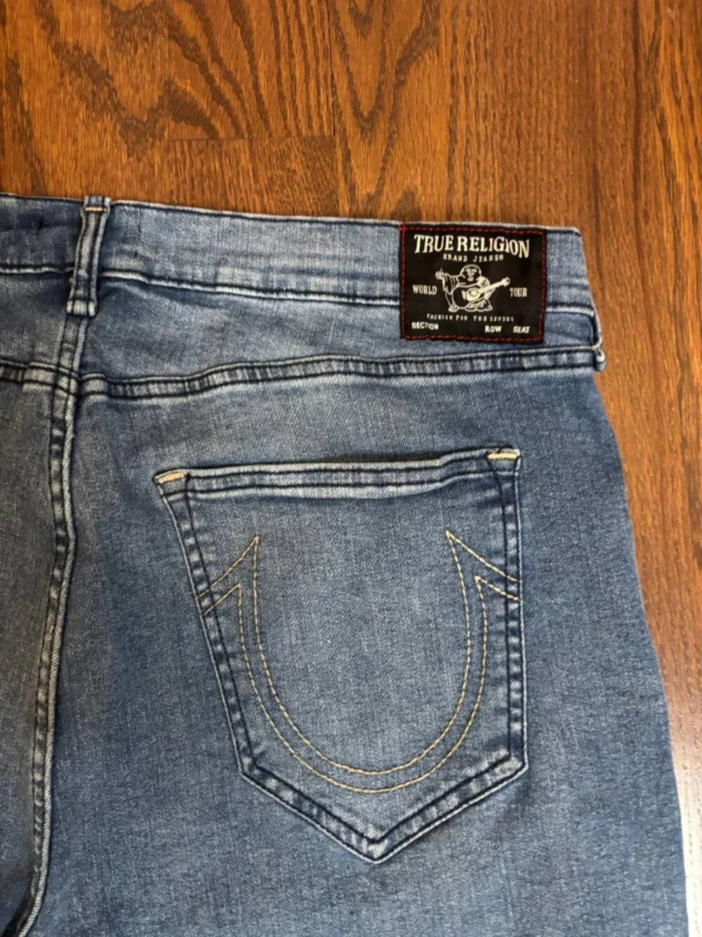 True Religion Rocco Relaxed Skinny Moto Denim Shorts Men's Size 38 Blue Stretch